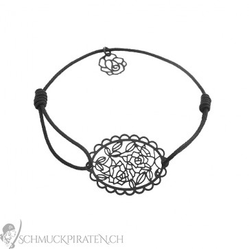 Feines Armband aus Textil mit schwarzem Ornament im Blumenlook