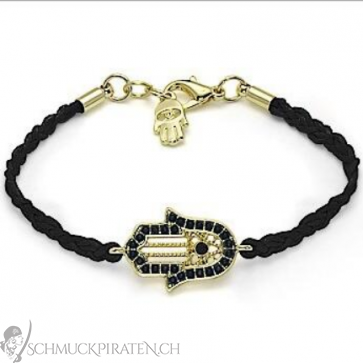 Armband schwarz mit goldfarbener Hamsahand