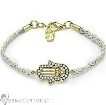 Armband weiss mit goldfarbener Hamsahand