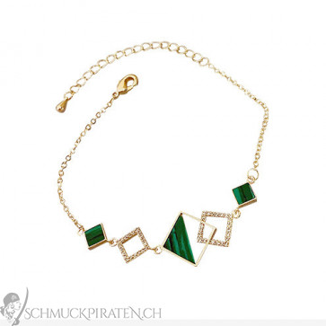 Damen Armband "Squares" vergoldet mit grünen Elementen und Kristallen-Bild1