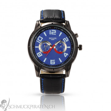 Herren Armbanduhr in schwarz mit blauem Ziffernblatt-Bild 1