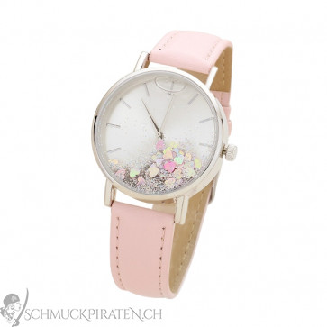 Armbanduhr "Liquid Glitter" rosa und silberfarben -Bild1