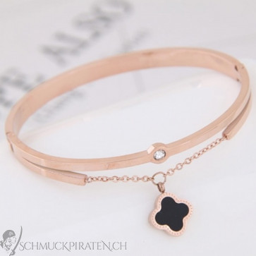 Armreif mit Blume und Stein in rosegold