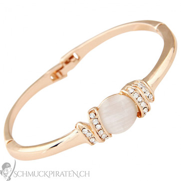 Damen Armreif in rosegold mit hellem Stein und Strass-Bild 1