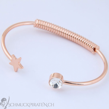 Armreif für Damen "Rope, Crystal, Star" rosegoldfarben