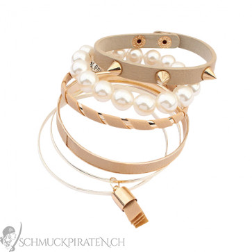 Armreifen Set in beige und gold - Modeschmuck