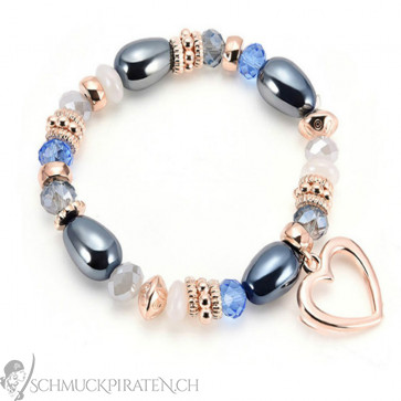 Armband für Damen "Love Heart" rosegoldfarben & blau