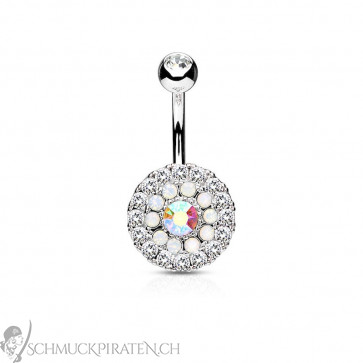 Bauchnabelpiercing Kreis silberfarben mit Strass 