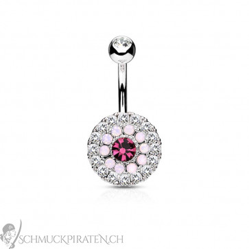 Bauchnabelpiercing in silber mit Stein in rosa