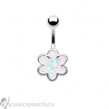 Bauchnabelpiercing mit Opal Blume silberfarben und weiss