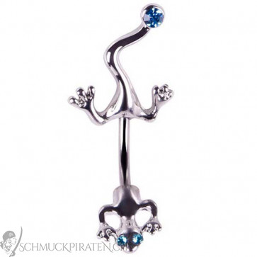 Damen Bauchnabelpiercing Eidechse in silber mit blauen Steinen