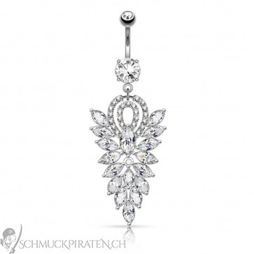Bauchnablepiercing mit coolem Strasselement silberfarben