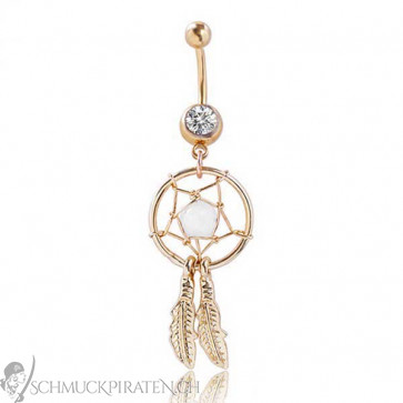 Bauchnabelpiercing Damen in gold mit Kristallstein und Dreamcatcher Anhänger