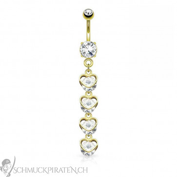 Bauchnabelpiercing in gold mit langer Herzkette -Bild 1