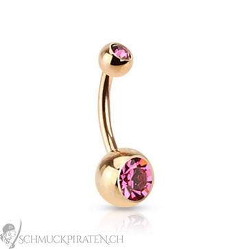 Bauchnabelpiercing in roségold mit Zirkoniastein in pink