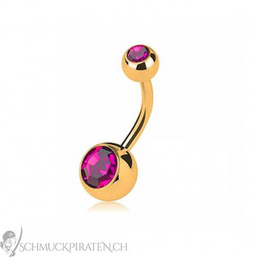 Bauchnabelpiercing gold mit lila Stein