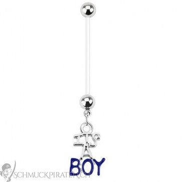 Bauchnabelpiercing Bioflex "It`s a Boy" blau & silberfarben - Bild1