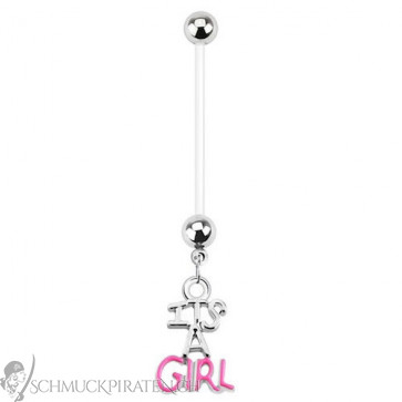 Bauchnabelpiercing Bioflex "It`s a Girl" pink & silberfarben - Bild1