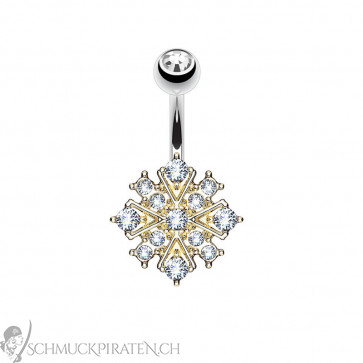 Bauchnabelpiercing goldfarben mit Strass und Ornament