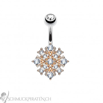 Bauchnabelpiercing rosègoldfarben mit Strass und Ornament