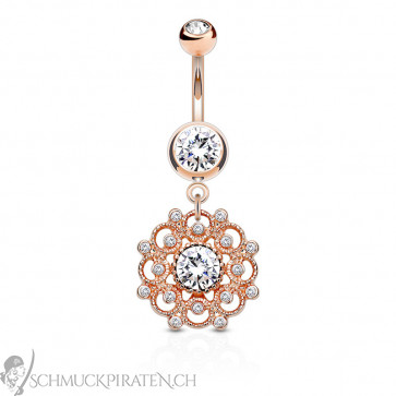 Bauchnabelpiercing Ornament rosègoldfarben mit Strass