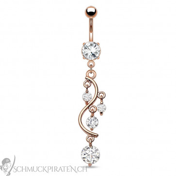 Glamour Bauchnabelpiercing in roségold mit hellem Strass