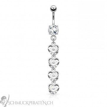 Bauchnabelpiercing in silber mit langer Herzkette -Bild 1