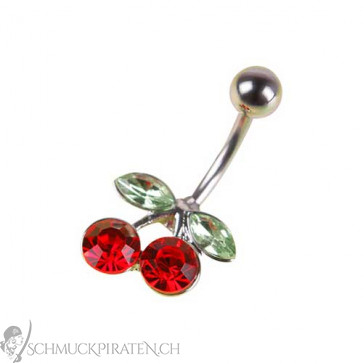 Damen Bauchnabelpiercing in silber mit Kirsche-Bild 1