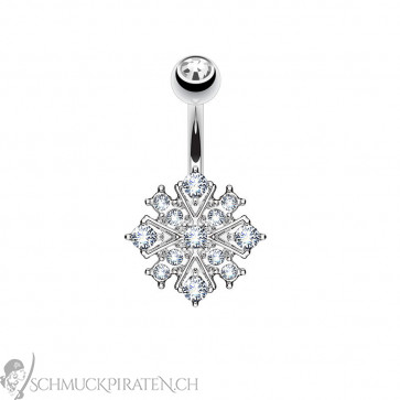 Bauchnabelpiercing silberfarben mit Strass und Ornament