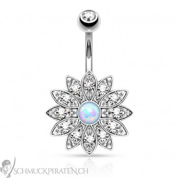 Bauchnabelpiercing silberfarben vergoldet mit Blume & Strass