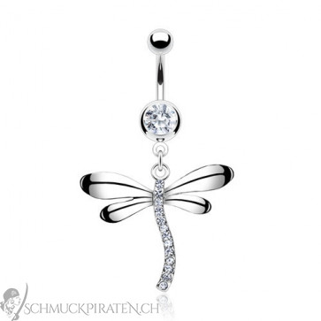 Bauchnabelpiercing silber Libelle mit Kristallstein