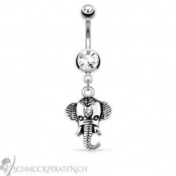 Bauchnabelpiercing in silber mit Elefant Anhänger