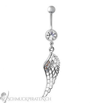 Damen Bauchnabelpiercing mit Flügelanhänger in silber und weiss-Bild 1