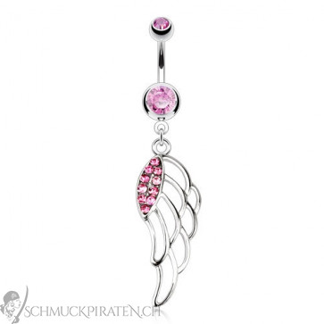 Bauchnabelpiercing in silber und rosa mit Flügelanhänger