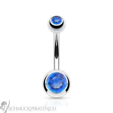 Bauchnabelpiercing in silber mit Stein in blau 6mm