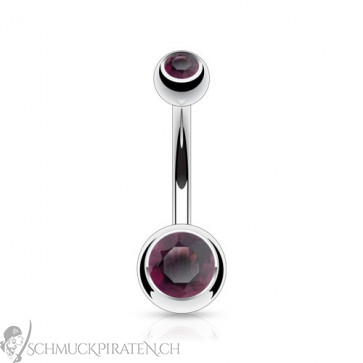 Bauchnabelpiercing in silber mit lila Stein in 3mm