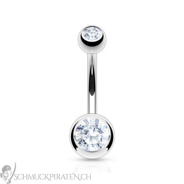 Bauchnabelpiercing in silber mit transparentem Stein 3mm