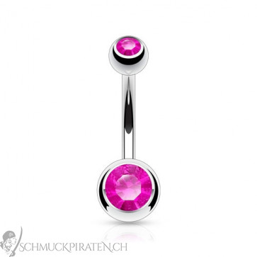 Bauchnabelpiercing in silber mit kleinem Stein in pink