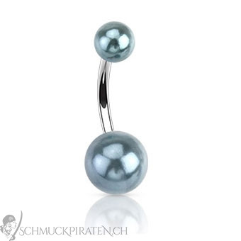 Bauchnabelpiercing in silber mit zwei blauen Perlen