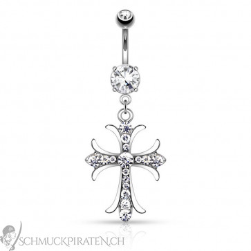 Bauchnabelpiercing Glamour Kreuz in silber