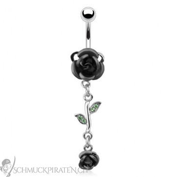 Bauchnabelpiercing in silber mit Rose in schwarz