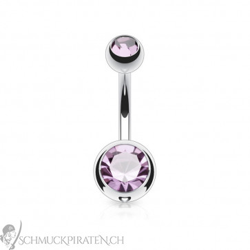 Bauchnabelpiercing in silber mit lila Stein in 6mm