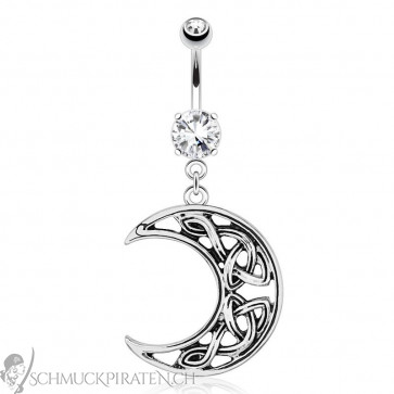 Bauchnabelpiercing in silber mit süssem Mond Anhänger