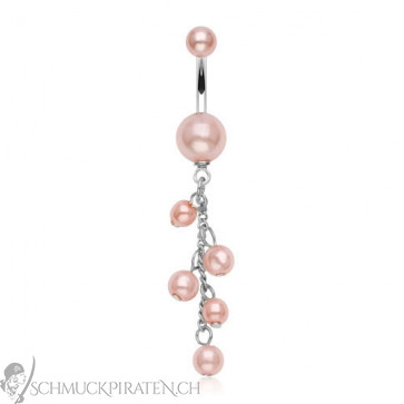Perlen Bauchnabelpiercing mit Anhänger und rosa Perlen