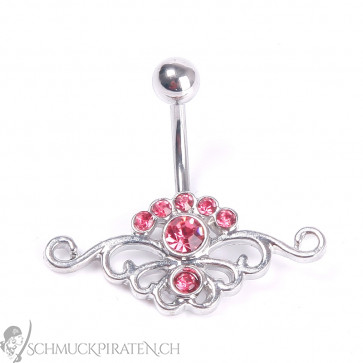 Damen Bauchnabelpiercing in silber mit Strass in pink-Bild 1