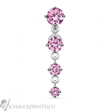 Langes Bauchnabelpiercing in silber mit Steinen in pink -Bild 1