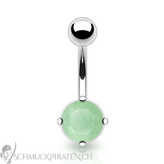 Bauchnabelpiercing in silber mit Jade Stein in grün