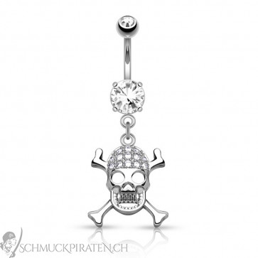 Bauchnabelpiercing Glamour Totenkopf in silber