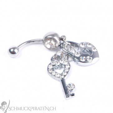 Damen Bauchnabelpiercing mit Schloss und Schlüssel Anhänger