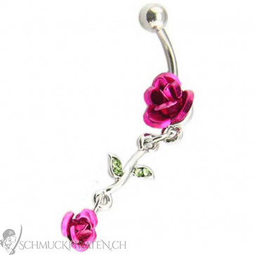 Damen Bauchnabelpiercing in silber mit Rosen Anhänger-Bild 1